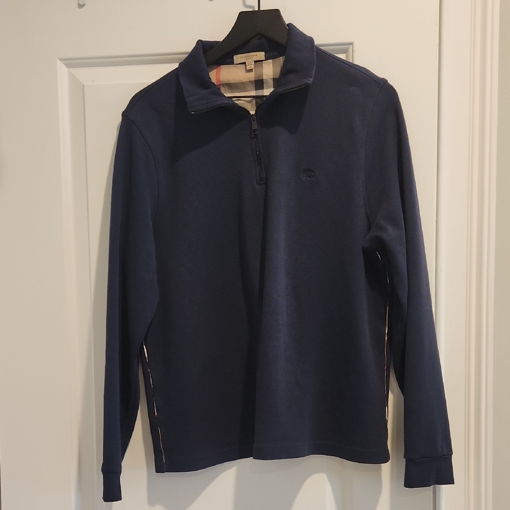 Men’s Burberry London Authentic Quarter Zip Size Medium Navy Blue